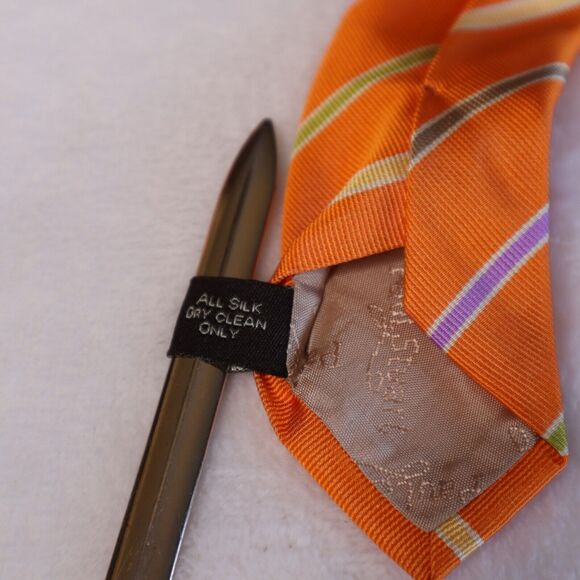 Paul Stuart Men's 100% Silk Designer Repp Multicolor Striped Tie Handmade in UK - Picture 6 of 8
